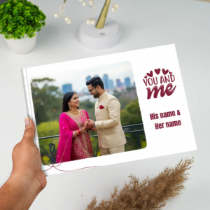 A hand holding an photo album